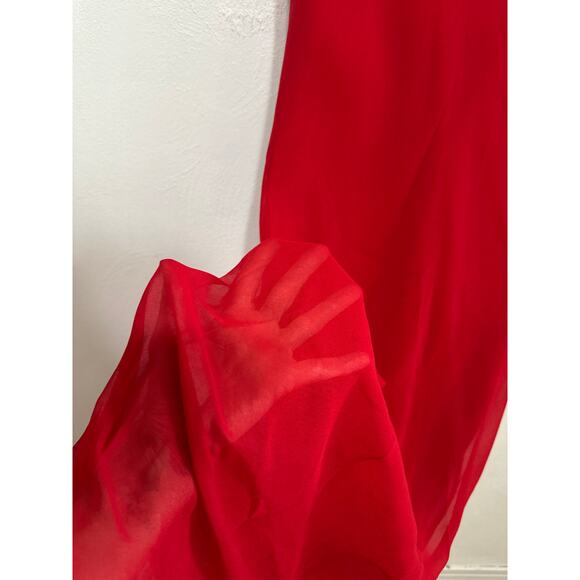 VTG Y2K 2010 Maxi Red Sheer Overlay Dress 12 Ruffle Bust Glam Holiday Party Prom - Picture 8 of 14